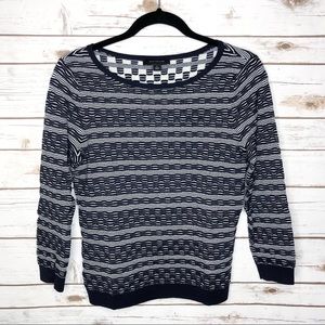 Ann Taylor medium blue white 3/4 sleeve sweater